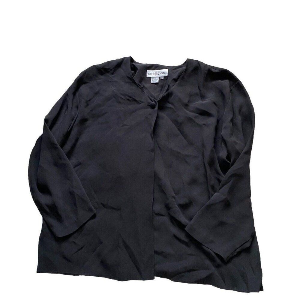 Vintage Galinda Wang Top Blouse Black Silk 18W / 18 W Flowy Secretary